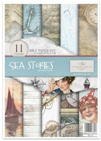 ITD Collection - Reispapier Kreativset A4 Decoupage Rice Paper Sheet 29,7 x 21 cm Serviettentechnik Mehrfarben (Sea Stories, RP015)