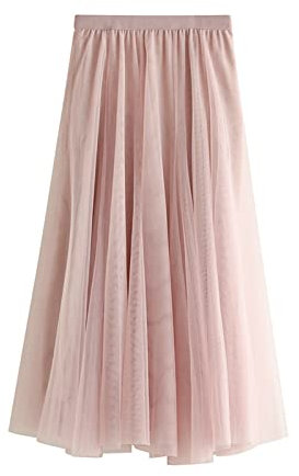 SotRong Tüllrock Lang Damen Elegant Elastisch Hohe Taille Mesh Plissee Maxirock Ballett Hochzeit Party Abschlussball Sommerrock Rosa