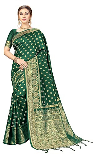 Nivah Fashion Women's Kanjivaram Banarasi Art Silk Saree with Blouse Piece (US.S11-DarkGreen)