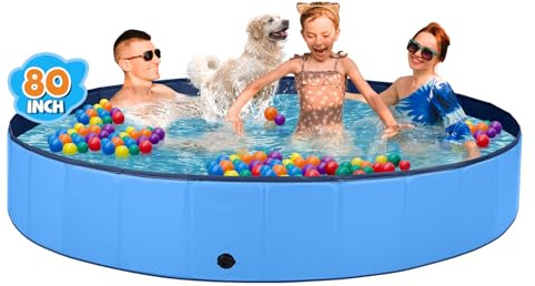 Jecoo Dog Pool for Large Dogs Kiddie Pool Hard Plastic Foldable Dog Bathing Tub Portable Outside Kids Swimming for Pets and Dogs Outdoor Backyard