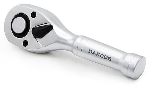 DAKCOS Mini Umschaltknarre 3/8 Knarre Rotary Ratsche Antrieb mit 72 Zähnen aus CR-V mit mattierter Chromoberfläche Druckknopfauslösung