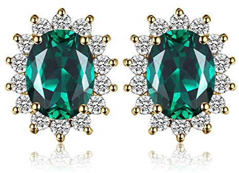 JewelryPalace Kate Middleton Orecchini a Bottone Donna Argento 925 con Simulato Smeraldo Verde, Princess Diana William Orecchini a Lobo con Pietra Ovale, Orecchini Stud in Oro Set Gioielli Donna