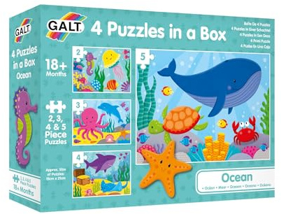 GALT 4 Puzzles in a Box - Ocean, Jigsaw Puzzles for Kids | 4,6,8 and 12 Piece Puzzles, Ages 18 Months Plus
