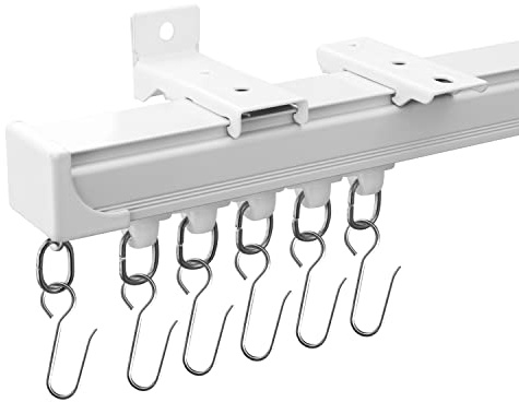 MaKefeile Ceiling Curtain Tracks 9FT,Curtain Track Wall Mount,Ceiling Mounted Sliding Door Curtains Rails Outdoor Extra Long Curtains Rod Room Divider Track for Living Bedroom with Hooks,White