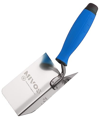 Mivos Paleta de esquina inoxidable 120 x 60 mm – Paleta de esquina interior de acero inoxidable – Espátula de esquina interior con mango suave – Paleta de esquina para trabajar esquinas interiores en