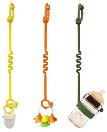 Correas de Juguete para bebé, Paquete de 3 Correas de Silicona Ajustables para bebés y Tazas para cochecitos, sillas Altas, cunas, Asientos de Coche, Silicona de Grado alimenticio, sin BPA (Naranja,