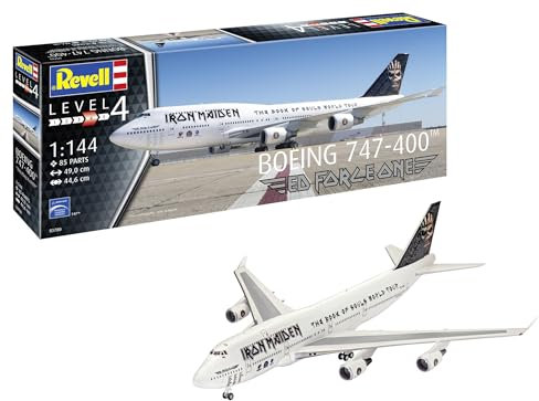 Revell Modellbausatz Boeing 747-400 Ed Force One, Einzigartiges Tour-Jumbo von Iron Maiden, Detaillierte CF-6-Triebwerke und Fahrwerke, Realitisches Flugzeugmodell