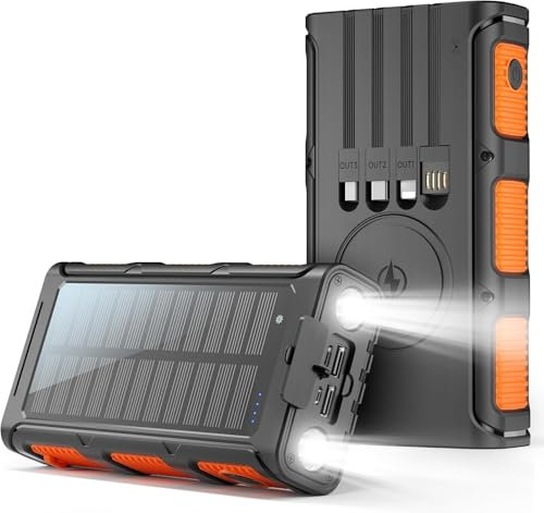 Newest 56800mAh 65W Solar Power Bank, Portable Charger Fast Charging Solar Charger, External Battery Pack with LED Flashlights, Extra 4 charging lines, Best for Outdoor Activities