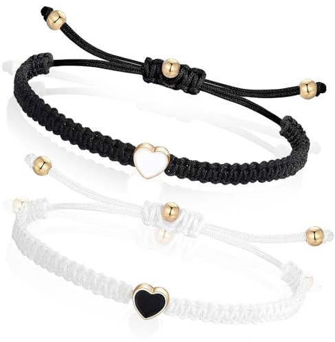 2Pcs Valentine's Day Gifts Couple Handmade Cord Bracelet Heart Friendship Bracelet String Adjustable Long Distance Matching Bracelets Rope Gift for Couple Boyfriend Girlfriend Friend Sister Kids Lover