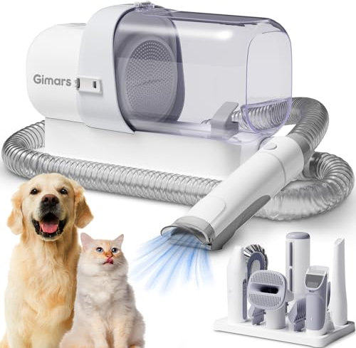 Gimars 2,3L Aspira Peli Cane 7 in 1 Kit Toelettatura Cani, Aspirapolvere Per Animali Con Spazzola, Forte Aspirazione 3k/7k/12k Pa Ultra Silenziosa Elettrico Tosatrice Per Gatto Pelo Professionale