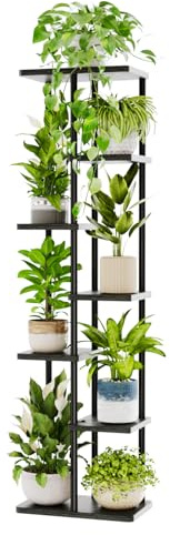 Bamworld Porta Piante da Interno ed Esterno per Balcone – Fioriera Verticale in Metallo e Legno con 7 Ripiani – Disponibile in Nero – Portavasi Decorativo – Scaffale Piante – Arredo Giardino