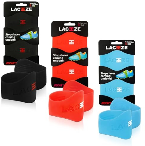 LACEEZE Original Bands – As Seen on Dragons' Den – Ribbed Technology – Secure Laces, Prevents Unraveling, Fits Shoe Size C13 – UK 6.5, Red & Blue, 3 Pack,Ideal for Sports Shoes,Football,Rugby,Hockey