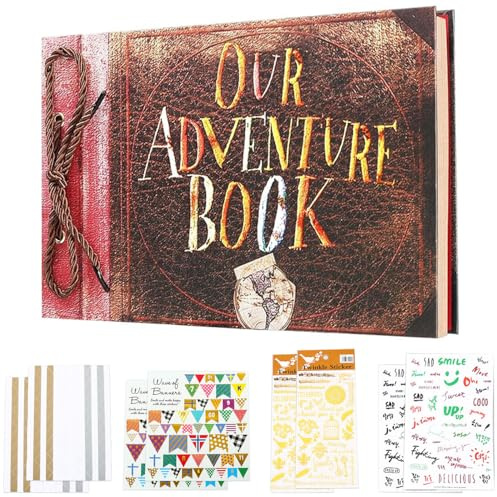 Álbum de fotos de libro de aventuras, con palabras en relieve, tapa dura, libro de recuerdos para tus álbumes de recortes, proyectos de arte y manualidades, aniversario, boda, regalos de San Valentín