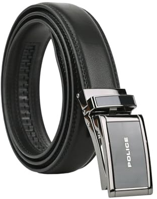 Police Cintura Uomo in Vera Pelle Con Fibbia Automatica, Accorciabile, Alta 3,2 cm, Con Scatola
