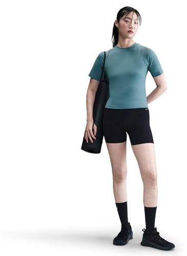 Nike Zenvy Women's Dri-Fit Wide Ribbed Short Sleeve Shirt, Smokey Blue/White, HF2772-006, L