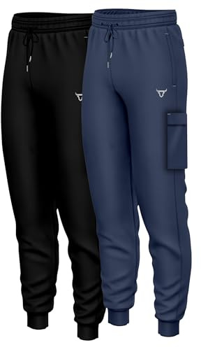 TORO ACTIVA 11 Packs Mens Cargo Jogger Pants Quick-Dry Breathable Fabric Elastic Waistband with Drawstring Cuffed Ankles Reflective Logo Black Navy