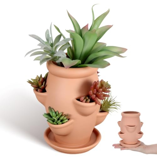 Kisangel Plant Pot Ceramic Tiered: Ceramic Planter With 6 Pockets - Terracotta Flower Pot - Decorative Plant Container