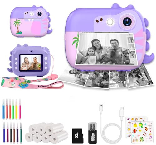 ARNSSIEN Sofortbildkamera Kinder, Kinderkamera Spielzeug mit HD Video für Kinder im Alter von 3-12, Weihnachten Geburtstag Festival Geschenk für Mädchen Jungen, 7 Rollen Sofortbildpapier&32GB Karte,M3