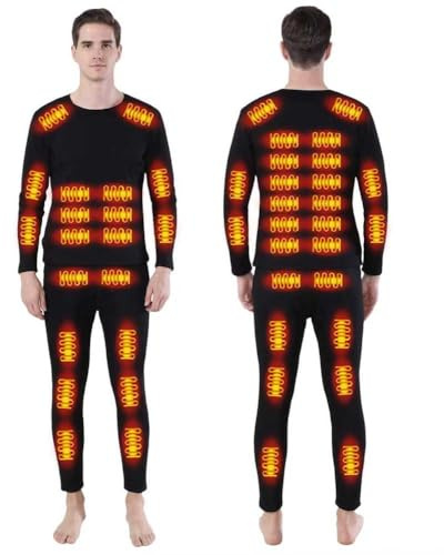 XQIDa durable Completo Intimo Termico riscaldato da Uomo per Lo Sci Invernale,Tramite USB Riscaldamento Intelligente a 42 Zone Maglia e Pantaloni Termici & Nero/M