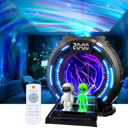 Proyector Galaxia Estrellas Stargate Bola Plasma, Proyector Astronauta Techo Aurora Boreal Luz Nocturna con Ruido Blanco, Altavoz, Despertador y Control Remoto para Dormitorio Gaming Regalos Navidad