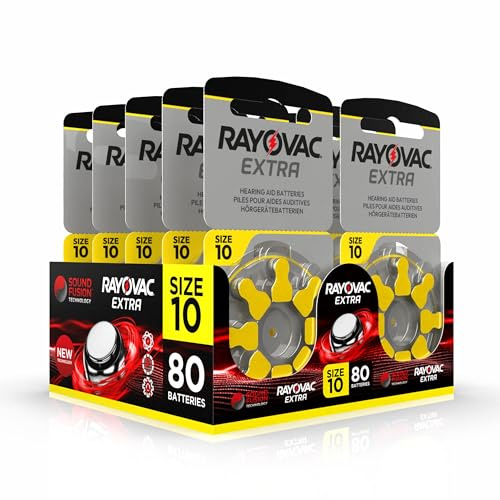 Hearing360 80 Batterie per apparecchi acustici Rayovac Extra modello 10, durata superiore, compatibilità universale, senza mercurio (10 blister da 8 pile)