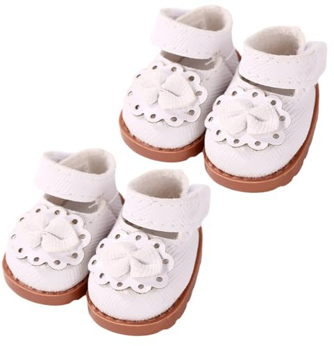 Lyreh 2pcs Paires de Mini-Chaussures en Peluche Poupées, Adorables Chaussures en Cuir Kawaii Poupées Peluche Accessoires Tendance Idéales pour Jouer et Exposer (Blanc)