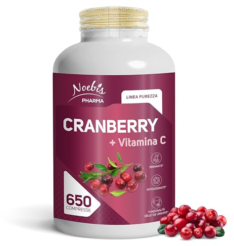 Cranberry + Vitamina C Noebis Pharma - Mirtillo Rosso 650 Compresse - Vie Urinarie, Drenaggio Liquidi e Azione Antiossidante