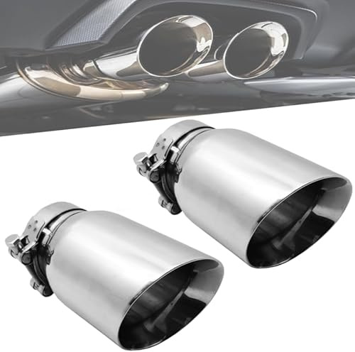 Terminali di Scarico, Terminale Scarico Auto da 170 mm con Design Lucidato a Doppia Parete Estremità del Tubo di Scappamento con Uscita Aria da 102 mm per 63 mm Terminali di Scarico (Argento, 2 Pezzi)