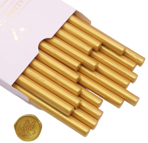 Sealing Wax Sticks for Glue Gun 7 mm, 20 PCS Wax Seal Stick Metallic Colour for DIY Crafts, Sealing Stamps, Letters, Envelopes, Card, Invitation, Party (Golden)
