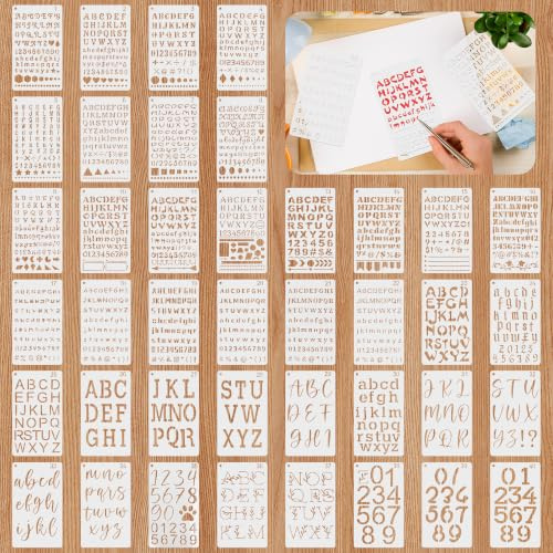 Plantilla de letras 40 unidades plantillas 17,8 x 10,2 cm | Plantillas reutilizables con adornos para manualidades, álbumes de recortes, muebles, tela y tarjetas