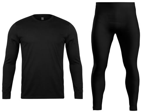 Orbiz Ensemble de sous-vêtements thermiques pour homme – Haut à manches longues et bas de caleçon long parfait pour l'hiver, Noir , XXL