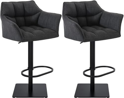 CLP 2er Set Barhocker Damaso Stoffbezug I Gepolsterte Barstühle höhenverstellbar und drehbar I Tresenstühle mit Rückenlehne, Farbe:dunkelgrau, Gestell Farbe:schwarz