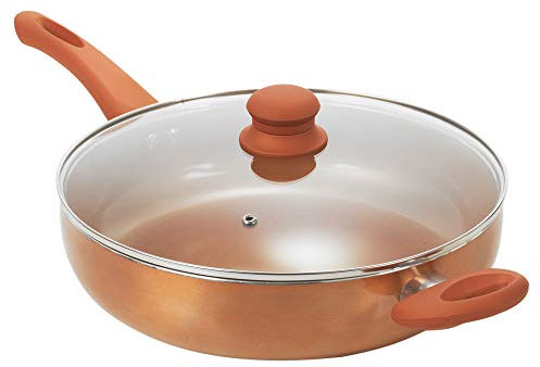 URBN-CHEF Ceramic Copper Steel Induction Cooking Pots Saucepans Kitchen cookware Lidded (28cm Deep Sauté Pan with Lid & Helper Handle)
