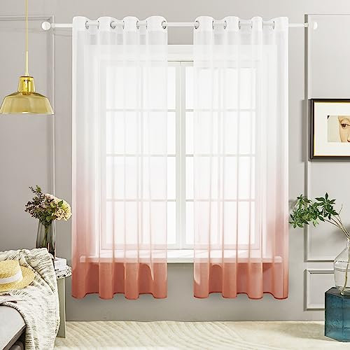 Deconovo Voile Vorhänge Durchsichtig Gardinenschals Balkon mit Ösen, 175x140 cm(HöhexBreite), Rotbraun, 2er Set