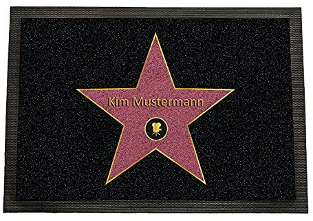 Personalisierte Fußmatte | Schmutzfangmatte mit Walk of Fame Stern | Geschenk zum Geburtstag, Einzug, Weihnachten | Fussmatte als Einweihungsgeschenk | Türmatte mit Namen & Motiv | 50x35cm mit Rand