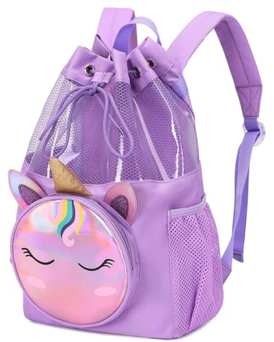 mygreen Unicorn Gifts for Girls - Unicorn Bag, Children Boy Girl Cartoon Print Drawstring Backpack Outdoor Casaul Portable Shoulder Bag Swim Gymsack Sack Pack Purple