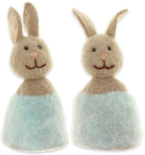 MIJOMA 2 Stück Set Eierwärmer Eiwärmer Hasen aus Filz, Ostern Osterhasen Osterdeko für Frühstückseier, Handarbeit gefilzt (Hellblau)