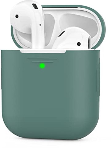AhaStyle AirPods Case Cover Silicone [Front LED Visible & Supports Wireless Charging] Compatible with Apple Airpods 2&1(2019) (Pine Green & Without Carabiner)