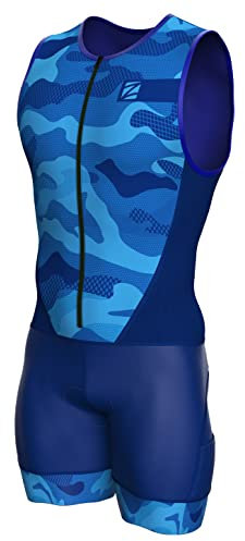 Zimco Elite Triathlon-Anzug für Herren, gepolstert, Triathlon-Anzug, Rennanzug, Schwimmen, Fahrrad, Laufen, blau camouflage, Medium