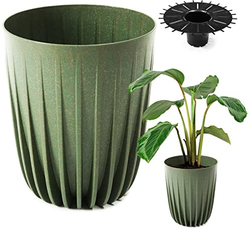 Konzept 11 Pot de fleurs haut de 30 cm de diamètre, grand pot pour extérieur, balcon, cache-pot avec insert, vert, pot de palmier
