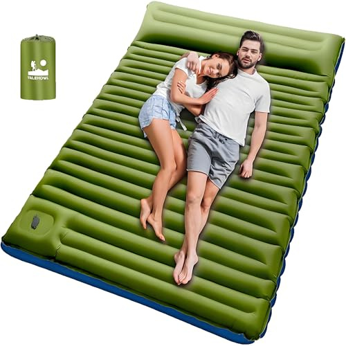 VALEHOWL Matelas Gonflable Double de Camping de 10cm d'épaisseur, Tapis de Couchage Ultraléger avec Pompe à Pied intégrée pour Tente, Randonnée, Extérieur