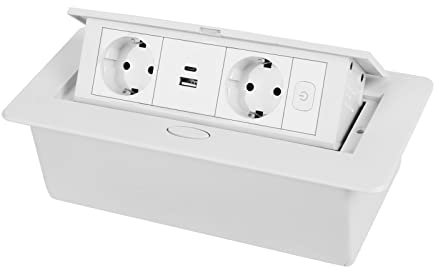 Btstil Sänkbart Uttag, Skrivbordsuttag, Popup Bordsuttag Inbyggt Med USB För Bänkskiva, Kontor, Kök (Vit, 2AC 1 USB 1 Typ C Växlar)