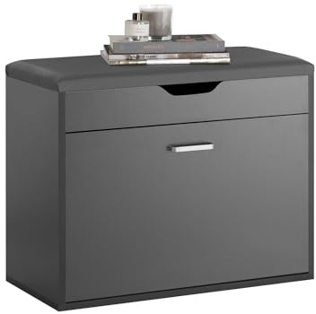 SoBuy Skobänk med dyna Bänk med skoförvaring FSR95-HG | Förvaringsbänk kudde PU + svamp, MDF/PB E1, stängd baksida anti-damm, belastning 120 kg grå FSR95-HG