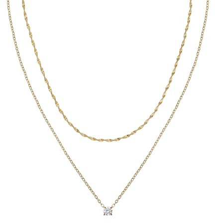 BLACKBIRD® Damen Halskette Gold | Layer Kette mit Schlangenketten und Zirkonia Stein Anhänger | Edelstahl mit 18 Karat Vergoldung | wasserfest & allergieneutral | Anpassbare Länge