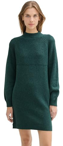 TOM TAILOR Denim Damen Mini Strickkleid mit Stehkragen, 10592 - Midnight Forest Green Mélange, XL