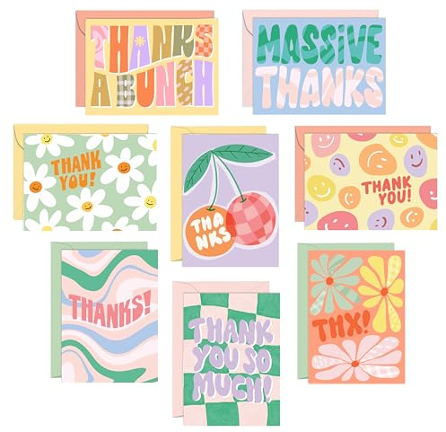 S&O Thank You Cards with Envelopes - Blank Greeting sheets for Handwritten Messages - Set of 24 Thank You Notes and Envelopes - Assorted Decor Cards with Stylish Color covers to Mix & Match