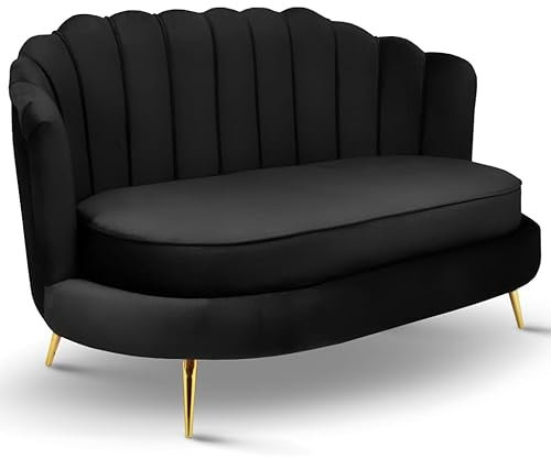 MG Design Sofa 2 Sitzer schwarz 150 cm - mit weicher Füllung, gesteppter Rückenlehne, mit goldenen Beinen, in Veloursstoff - Couch für Wohnzimmer, Gästezimmer, Wohnzimmer Möbel