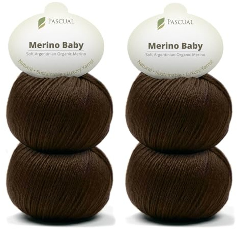 PASCUALI Merino Baby|Strickwolle aus 100% Schurwolle aus Merino, Merinowolle zum Stricken und Häkeln, SET: 4 Knäuel - 200 g, Farbe: Schokobraun 325