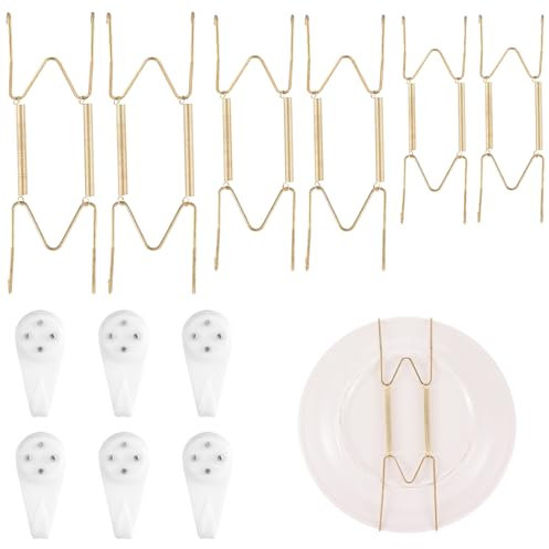 Lot de 6 crochets muraux invisibles pour assiettes de 6/8/20 pouces avec 6 crochets muraux pour assiettes décoratives, assiettes antiques et art (6/8/10 pouces)