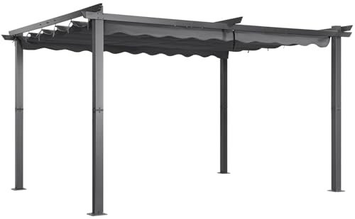 Angel Living Garten Pergola 3 x 4 m Pavillon Gartenpavillon aus Aluminium in anthrazit, Dachrohre aus Stahl, Verstellbares Dach aus Polyester Grau